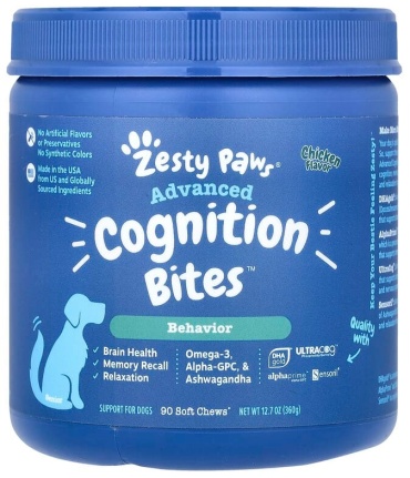 Zesty Paws Advanced Cognition Bites витамины со вкусом курицы для пожилых собак 90 таблеток