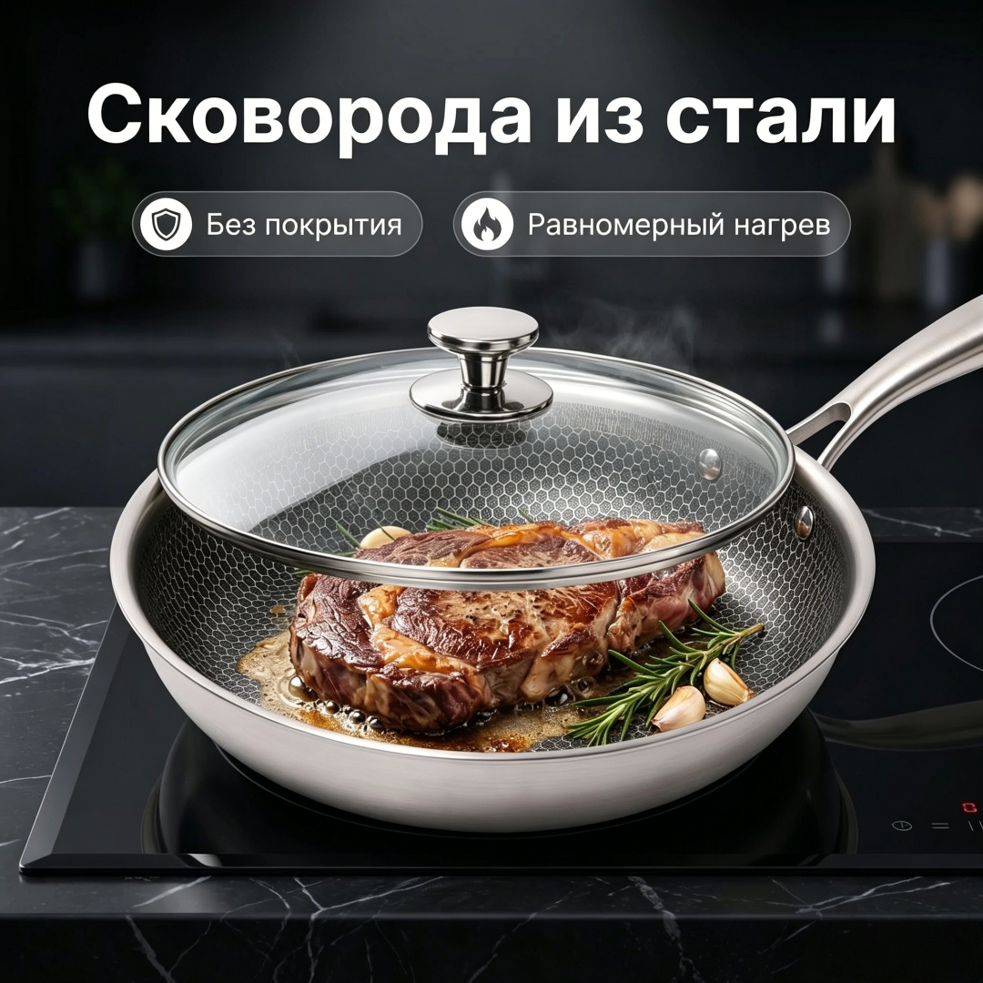 Сковорода 26 см с антипригарным покрытием, сталь