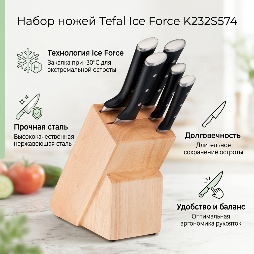 Набор ножей Tefal K232S574, лезвие: нержавеющая сталь 5 шт