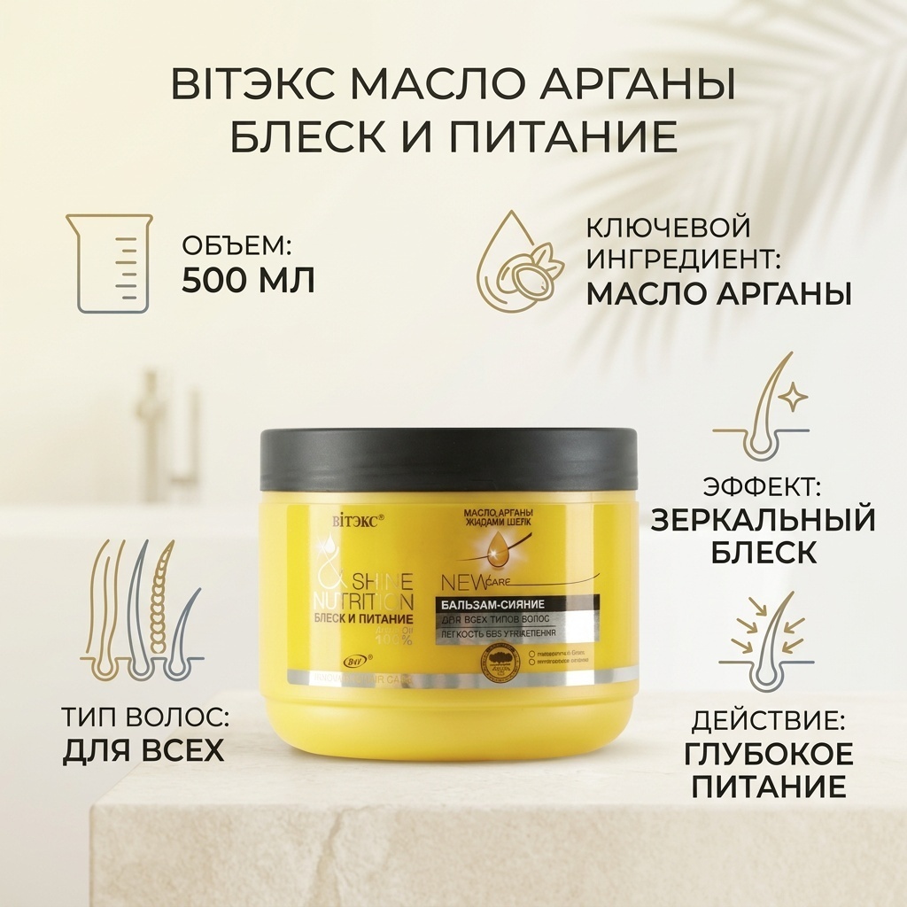 Bielita-Вiтекс Масло Арганы Блеск и Питание бальзам 500 мл