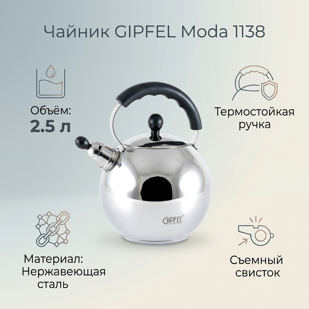 GiPFEL чайник Moda 1138 2.5 л, нержавеющая сталь