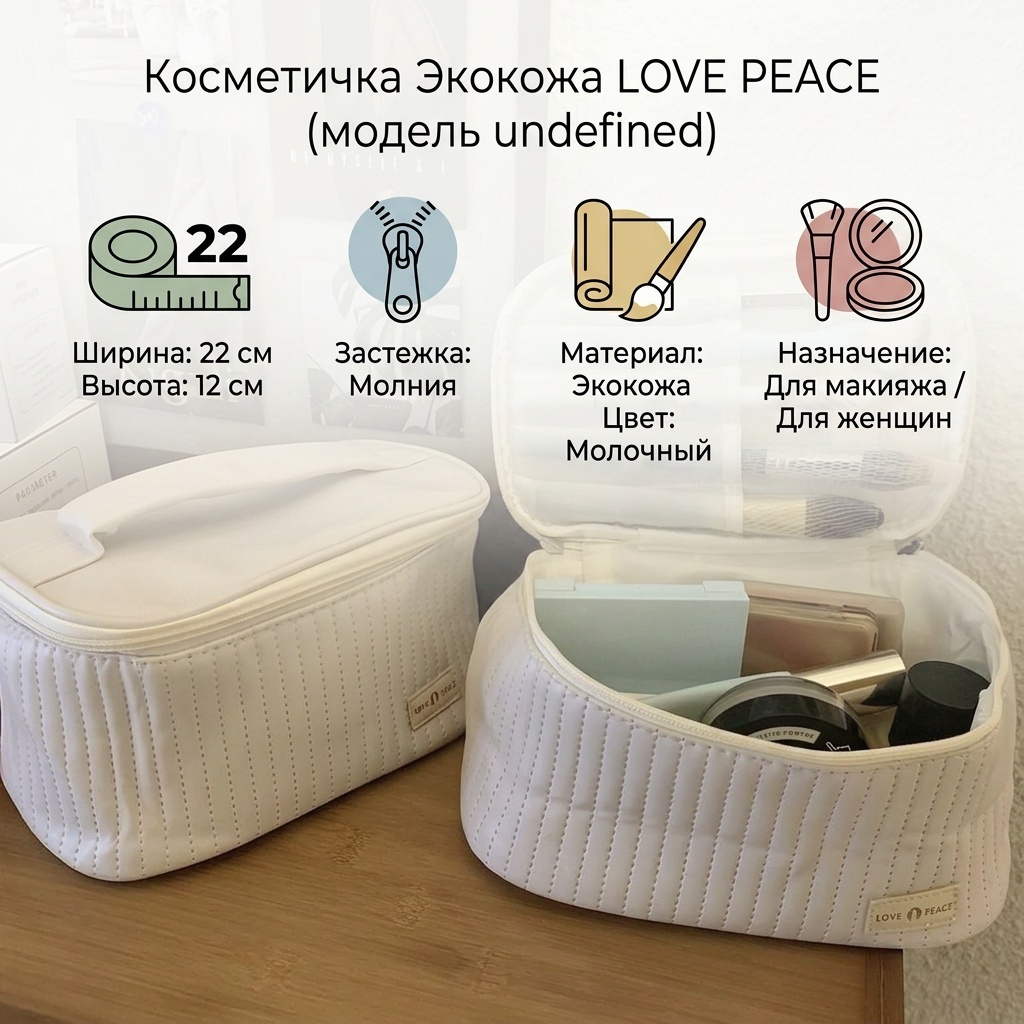 Косметичка экокожа молочный 12X22 см