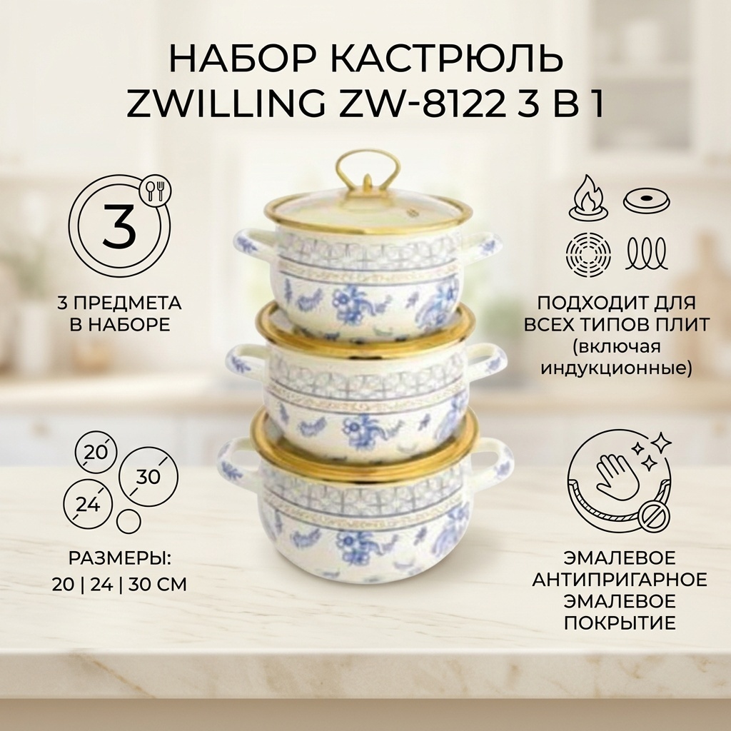 Набор кастрюль ZWILLING ZW-8122 3 в 1