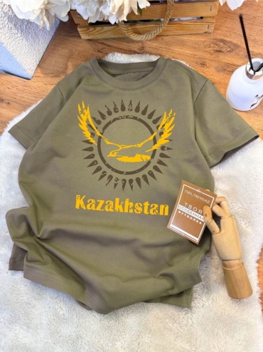 Футболка TMH_TREND.KZ Kazakhstan, Национальная, Орнамент, Наурыз, Казахстан хаки