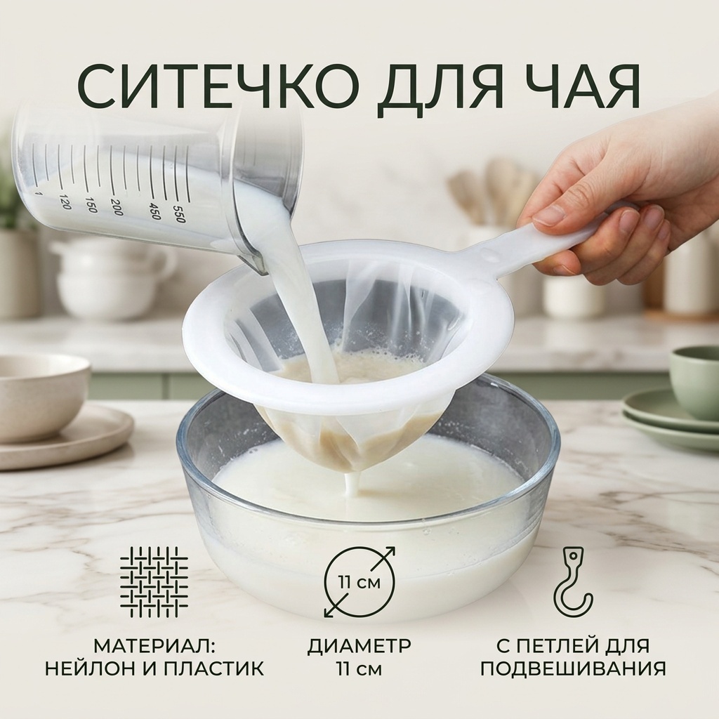 Ситечко для чая пластик, нейлон, 1 шт