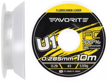 Favorite флюорокарбоновая леска U1 FC 10m# 3/0.285mm 13.2lb/5.97kg 0.285 мм прозрачный