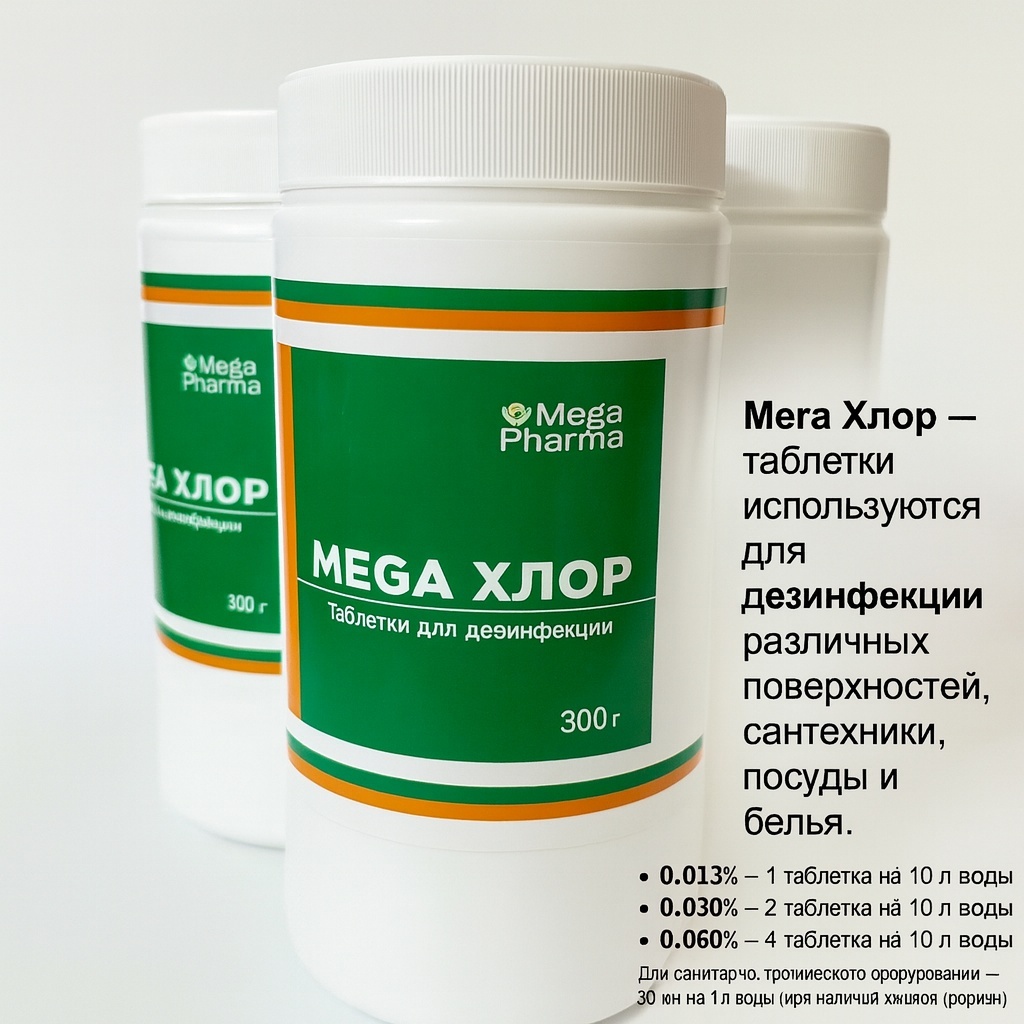 Химия для водоема Mega Pharma Мега-хлор таблетки 1 кг, 1 л
