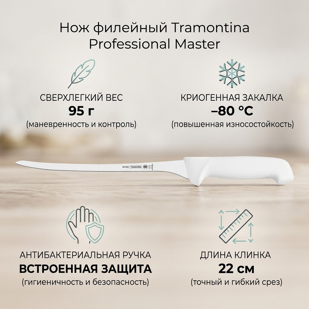 Нож филейный Tramontina, лезвие: нержавеющая сталь 1 шт