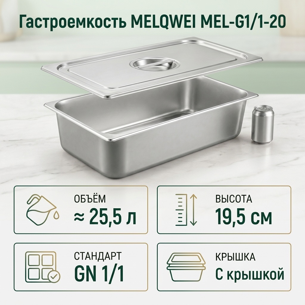 MELQWEI гастроемкость MEL-G1/1-20, нержавеющая сталь