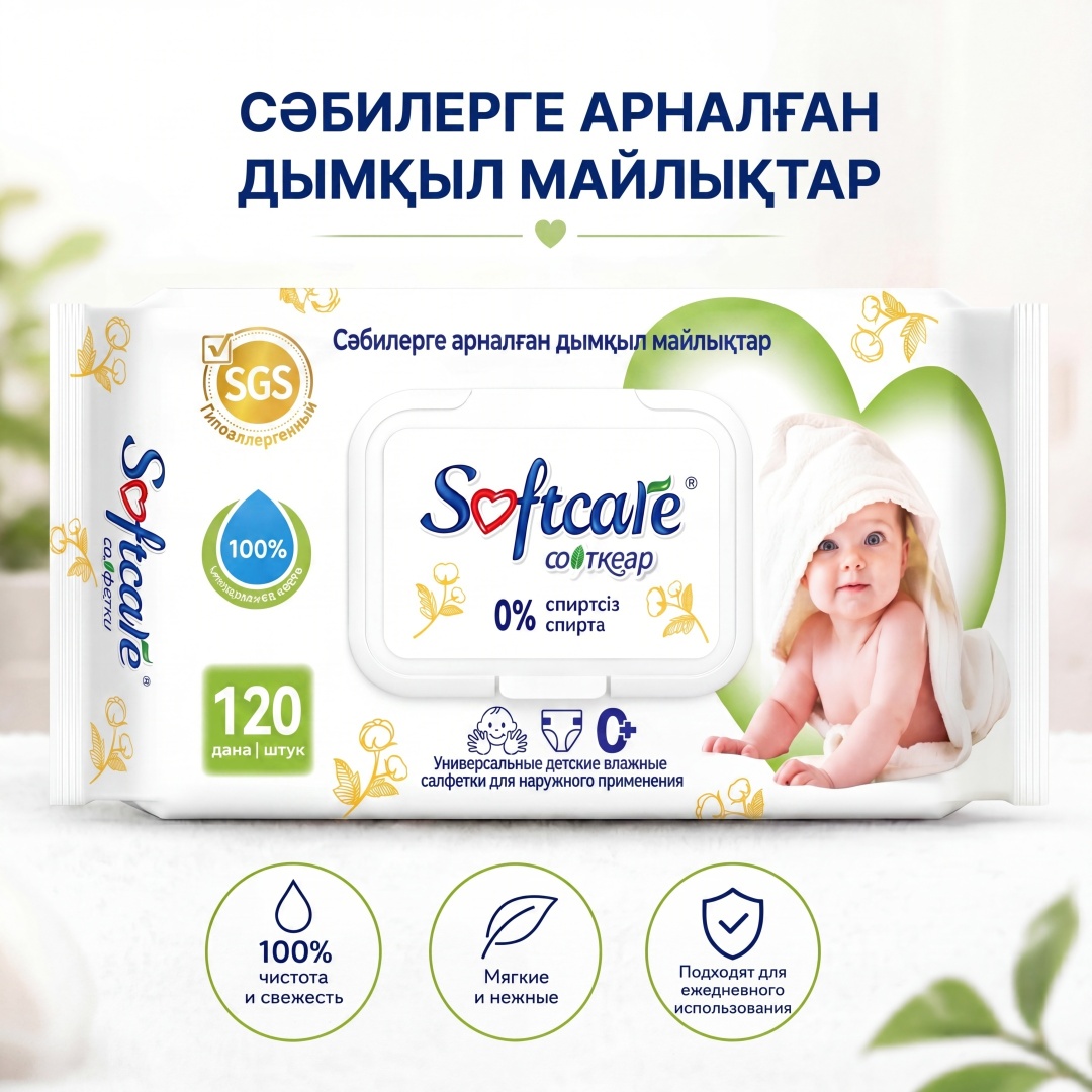Детские влажные салфетки Softcare Универсальные 120 шт