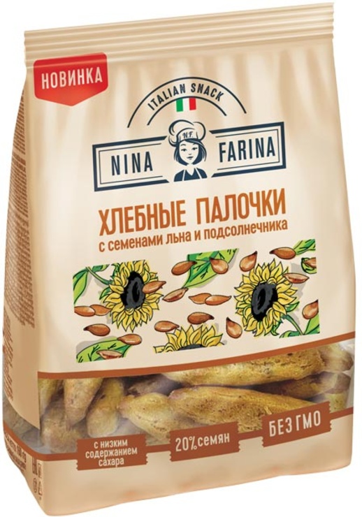 Сухарики Nina Farina хлебные палочки с семенами льна и подсолнечника 150 г