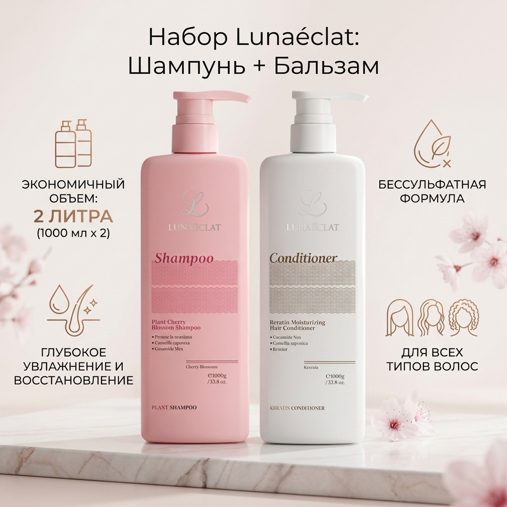 Lunaéclat шампунь-кондиционер 2 шт по 1000 мл