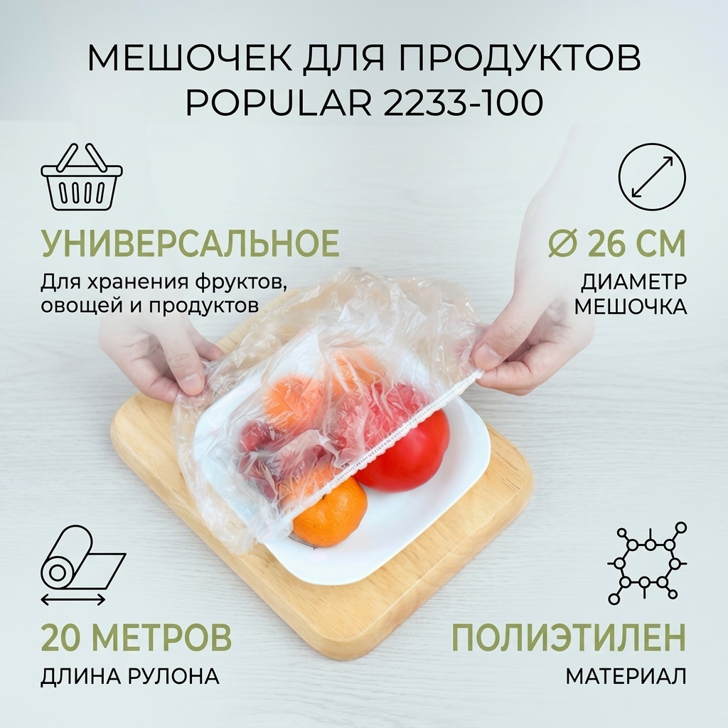 POPULAR broun мешочек 2233-100 для фруктов и овощей, для хранения продуктов, универсальное