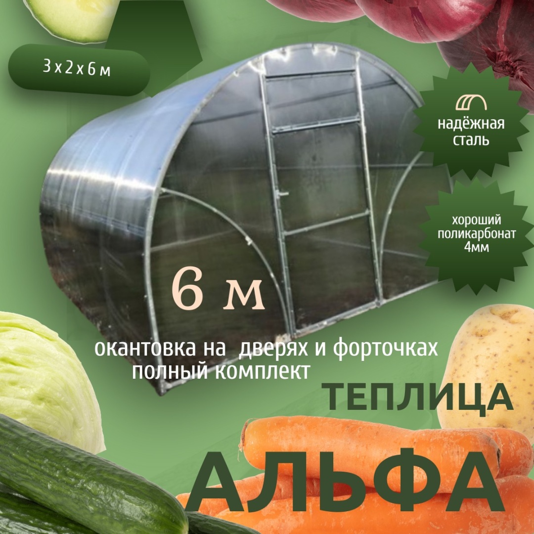 Теплица Воля Альфа с Окантовкой 6м 210x300x600 см, поликарбонат