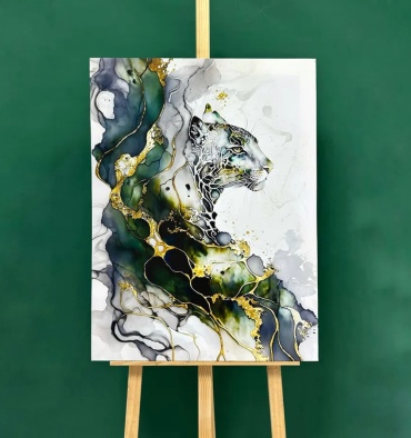 Картина «Леопард на золото-изумрудном фоне" 50х70 см 50x70 см