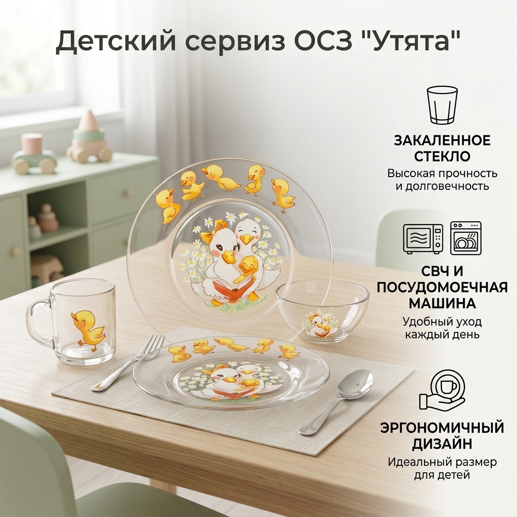 Сервиз на 1 персону ОСЗ , предметов: 3, детский, закаленное стекло