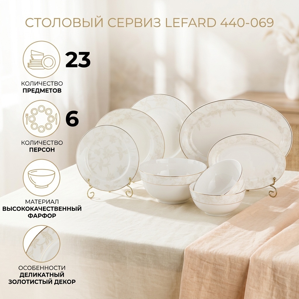 Сервиз на 6 персон Lefard , предметов: 23, столовый, фарфор