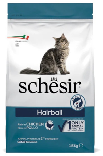 Schesir (Шезир) Cat Hairball Chicken, корм для кошек для выведения шерсти, с курицей 1,5 кг