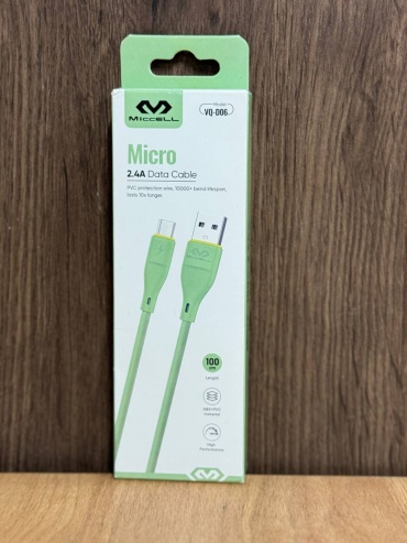 Кабель Miccell USB 2.0 (F), micro-USB 2.0 (F), 1 м, Кабель VQ-D06 Micro green зеленый