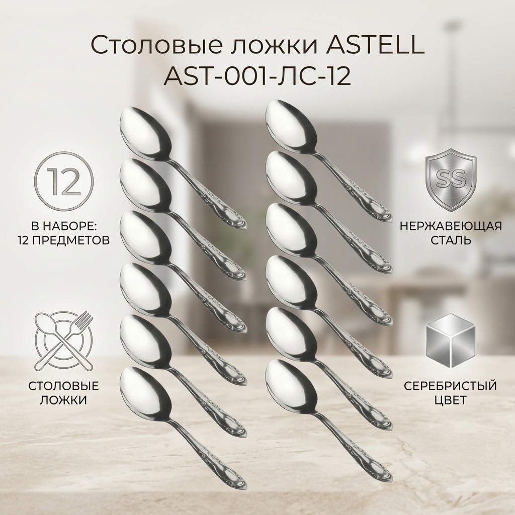 Ложка ASTELL 12 шт, серебристый AST-001-ЛС-12