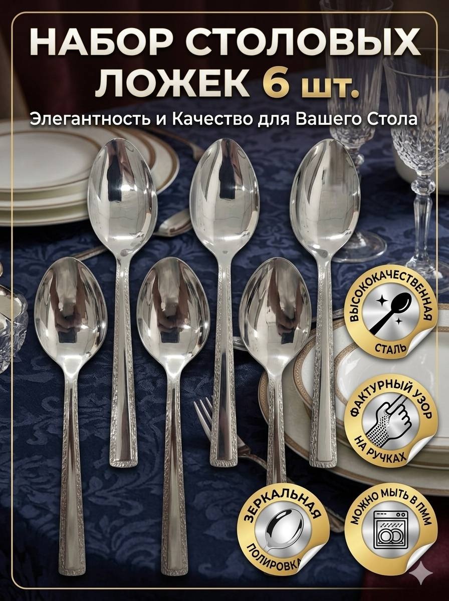 Ложка 6 шт, серебристый Набор столовых ложек