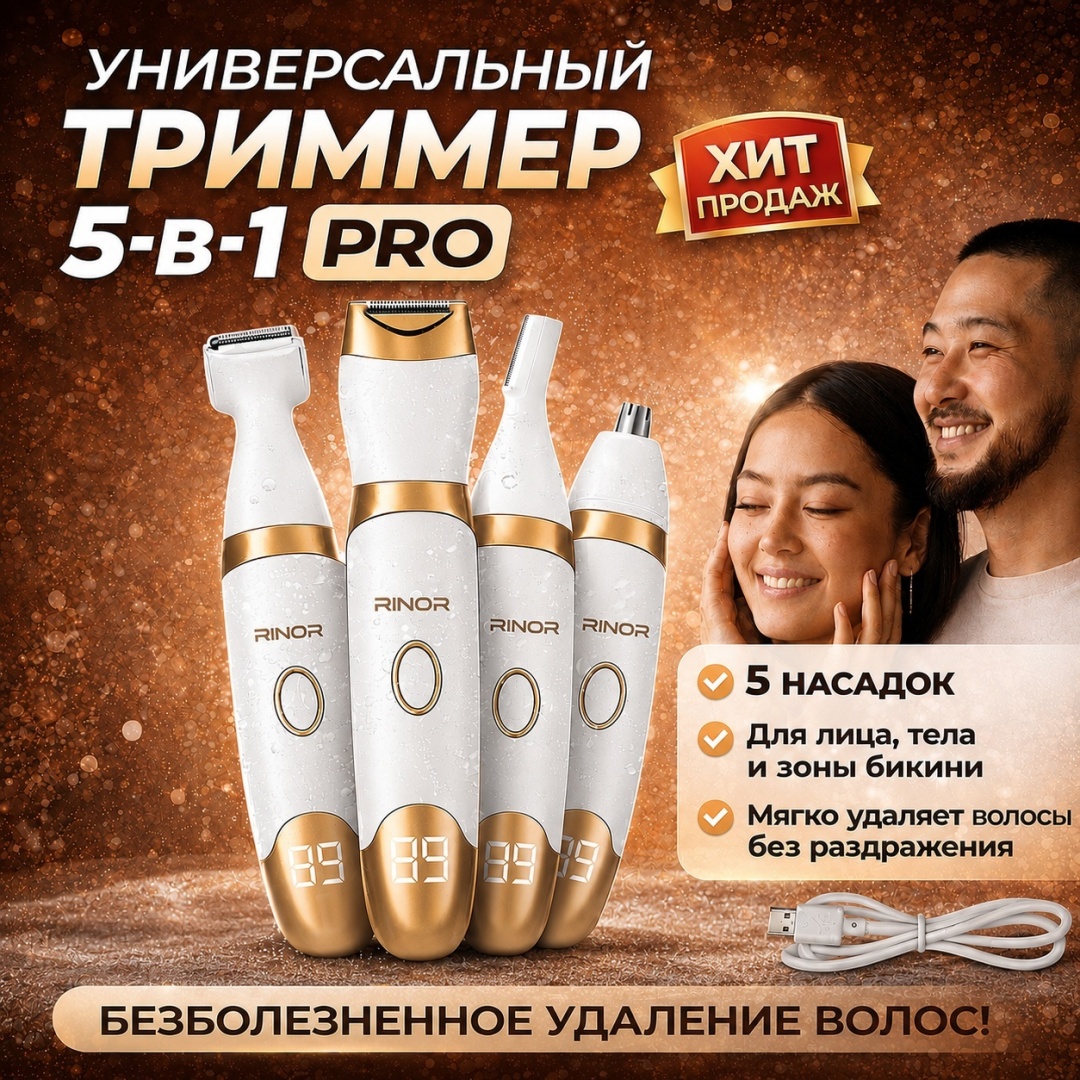 RINOR триммер 5-в-1, с LED-дисплеем белый, золотой