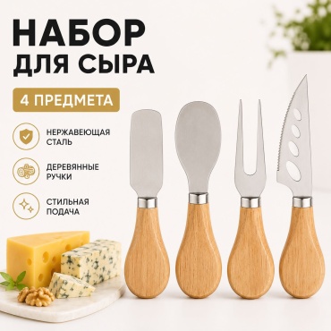 Набор кухонных инструментов ADILEK дерево, нержавеющая сталь, 4 шт