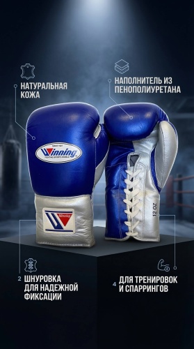 Боксерские перчатки Winning 10 oz серый, синий