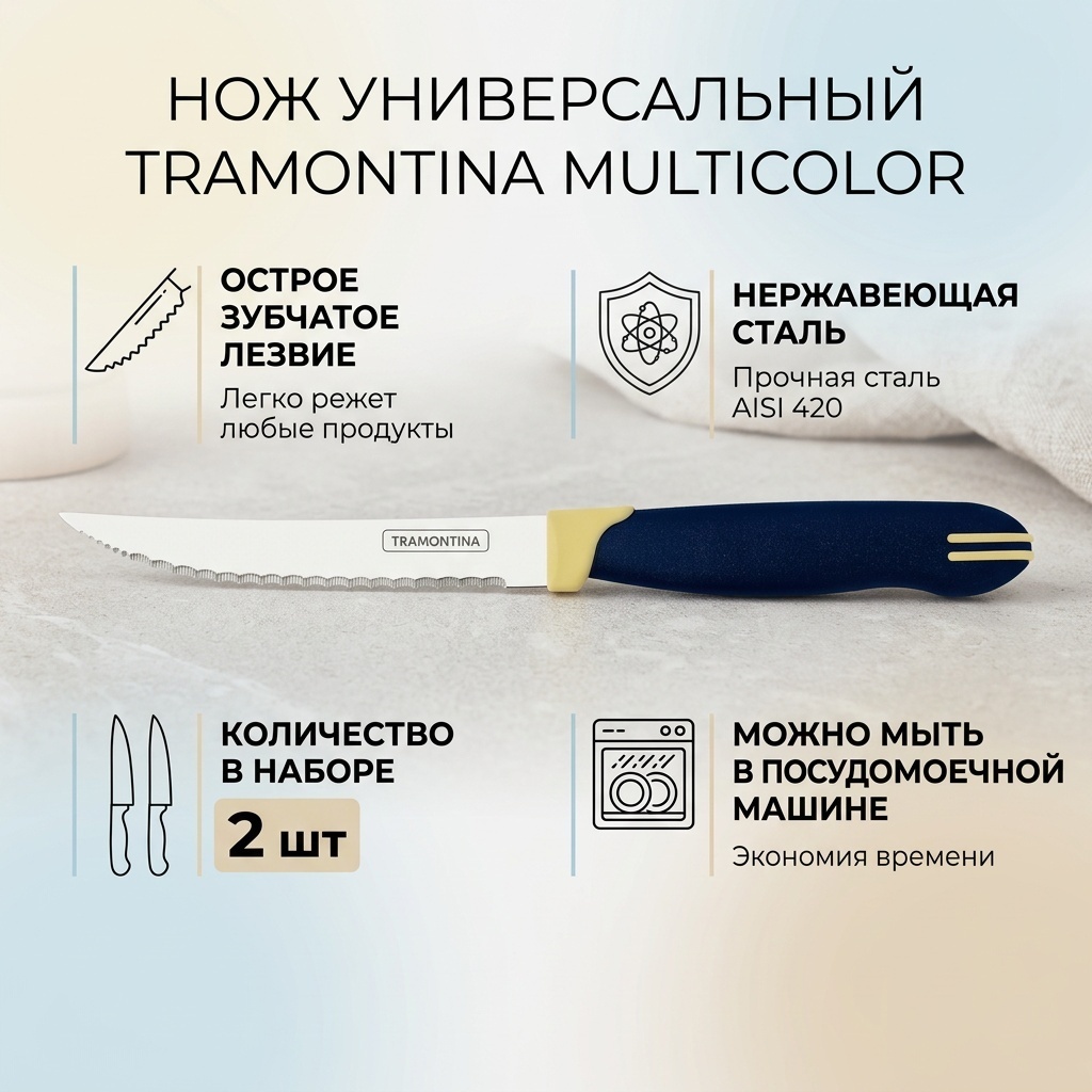Нож универсальный Tramontina, лезвие: сталь 2 шт
