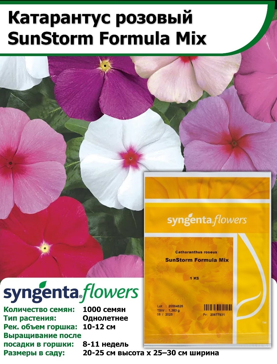 Катарантус SunStorm Formula MIX, Сансторм Микс Syngenta 1000 семян