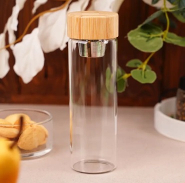 Бутылка Kitchen 0.54 л прозрачный, винтовая, нержавеющая сталь, стекло, бамбук