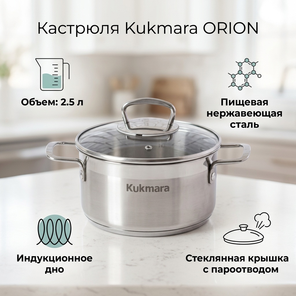 Кастрюля 2.5 л, Kukmara ORN-CA2518G алюминий
