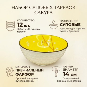 Набор тарелок Супермаркет Посуды 14 см, 12 шт, фарфор