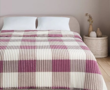 Плед Home Textile в клетку 200х220 см, велсофт, белый, бежевый, сиреневый