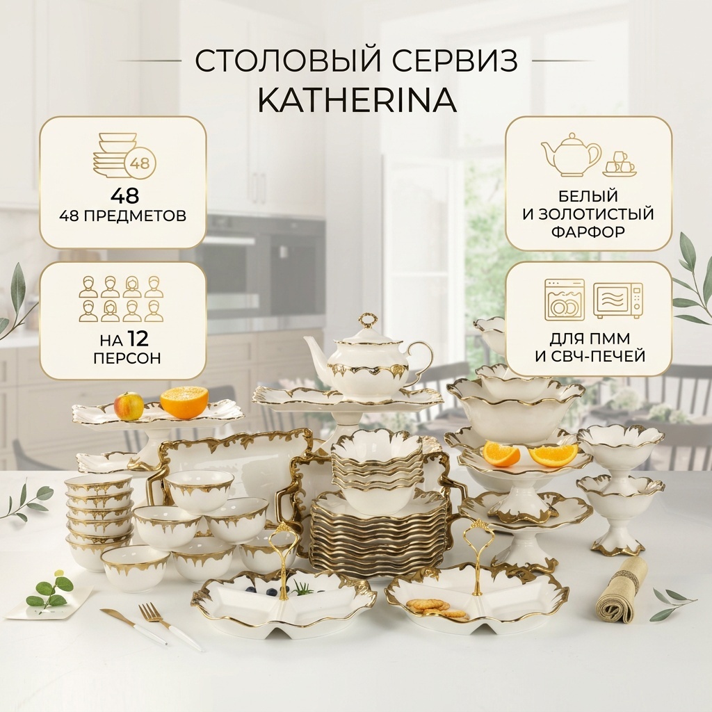 Сервиз на 12 персон Katherina 3567998, предметов: 48, столовый, фарфор