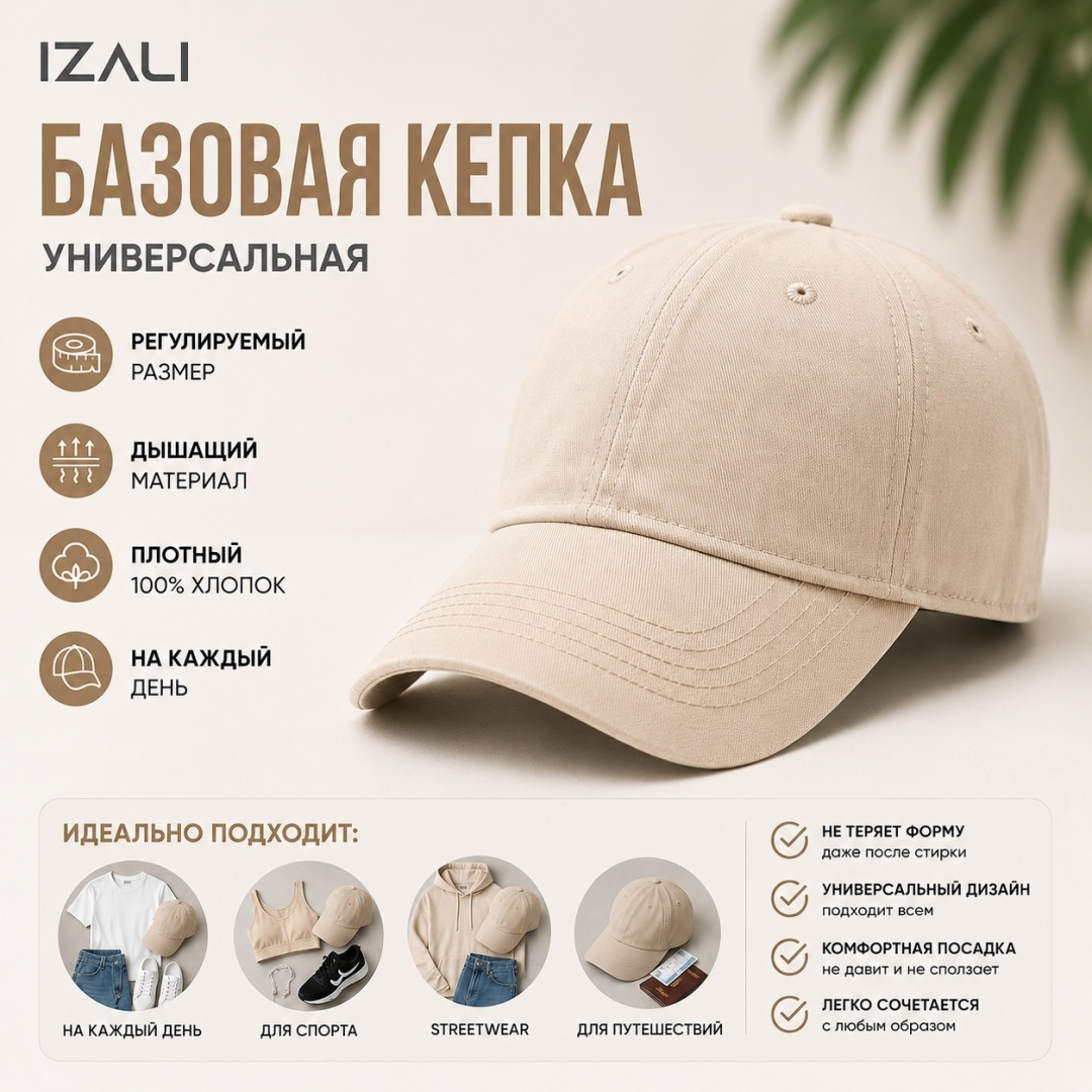 Кепка IZALI размер универсальный, бежевый
