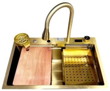 Кухонная мойка Vilonty LS7845FB1-Golden 78х45х22 см, нержавеющая сталь, тон золотистый