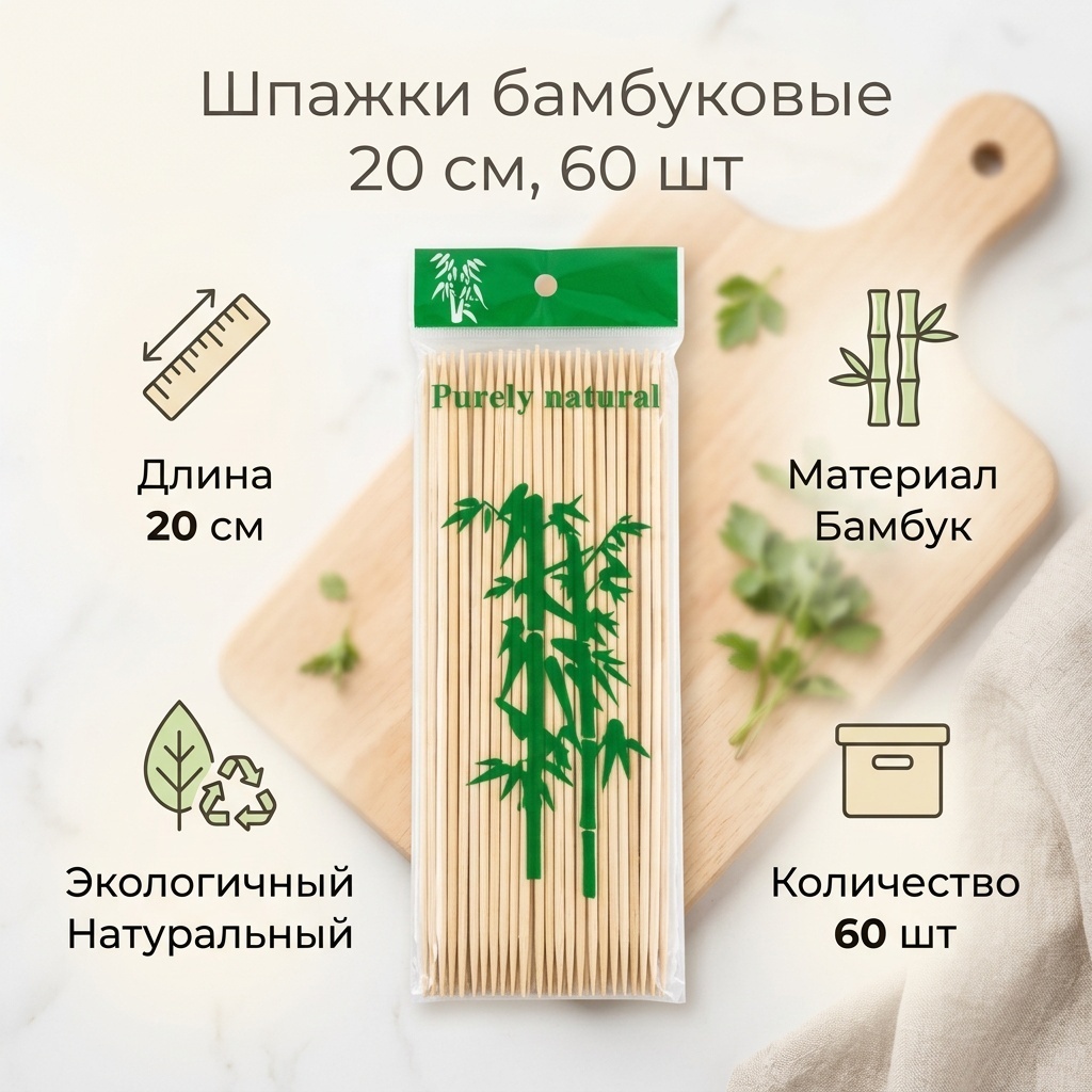 Шпажки 20см бежевый 60 шт