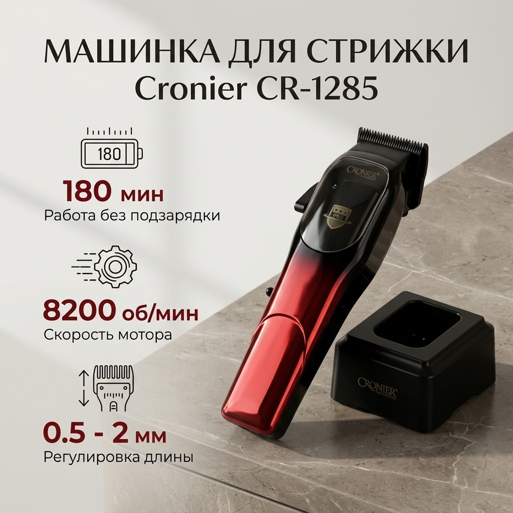 Cronier машинка для стрижки CR-1285 черный, красный