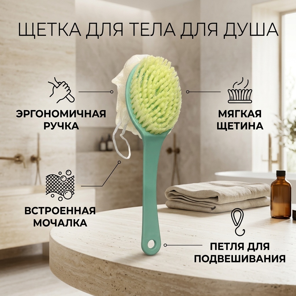 Щетка для тела, для душа зеленый 1 шт