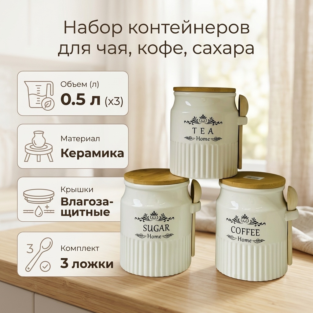 Набор контейнеров для чая,кофе,сахара, керамика
