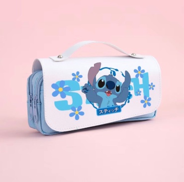 Пенал-косметичка Stitch с цветами, застежка молния, голубой
