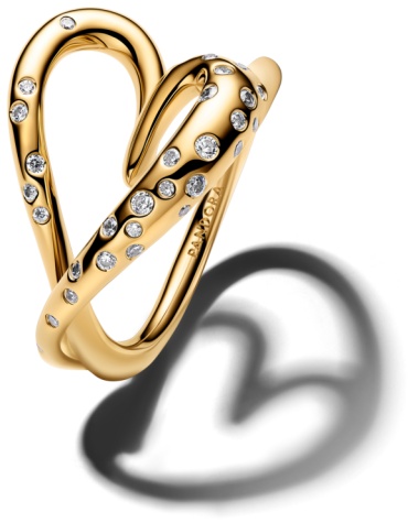 Кольцо PANDORA «Сердце природной формы с камнями» 164675C01-52 размер 16.5 вес 4.8 г сплав покрытый золотом 14К, цирконий