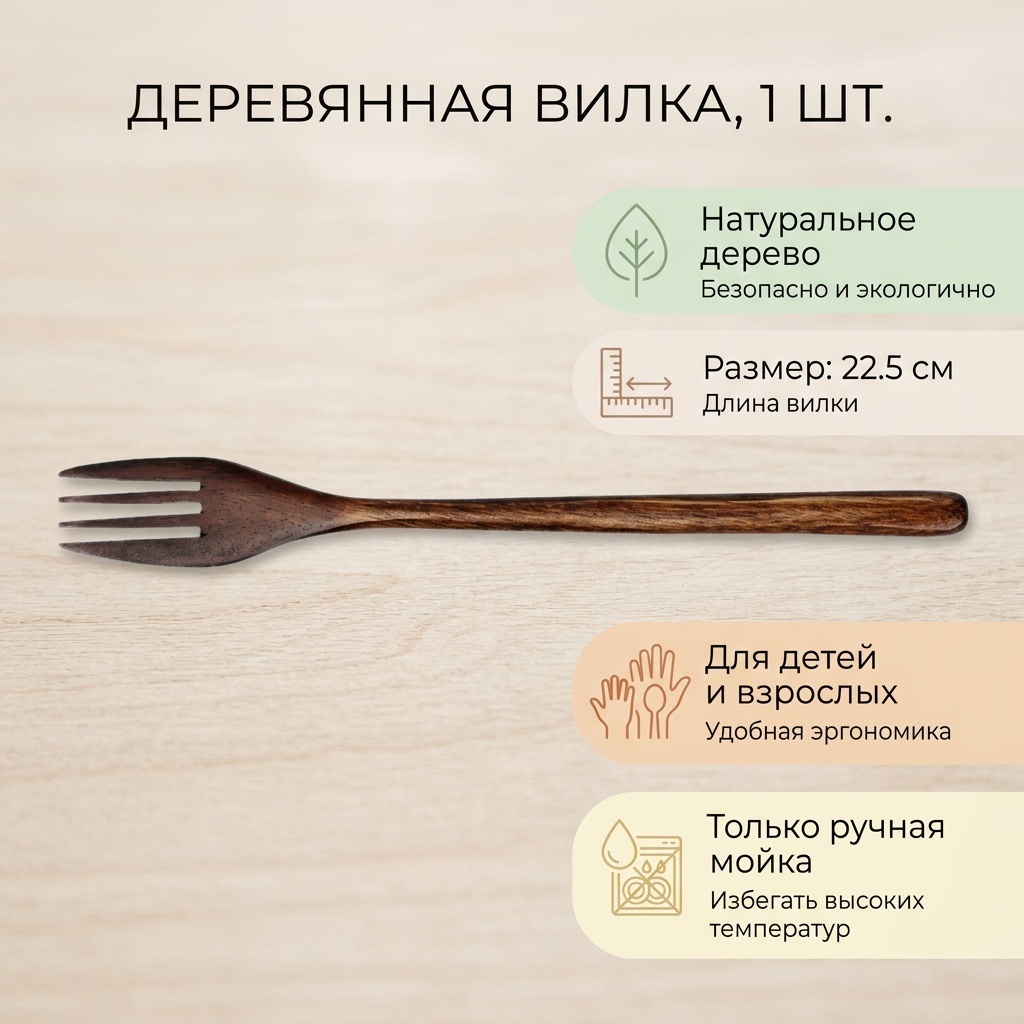 Вилка 1 шт, коричневый Вилка деревянная, 1 штука,