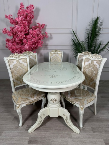 Комплект Роза Корона, стол 160х85 см + 4 стула, бежевый