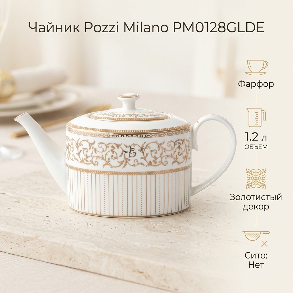 Чайник Pozzi Milano PM0128GLDE 1.2 л, фарфор