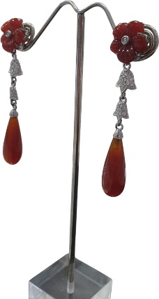 Серьги ювелирный сплав, сердолик, цирконий