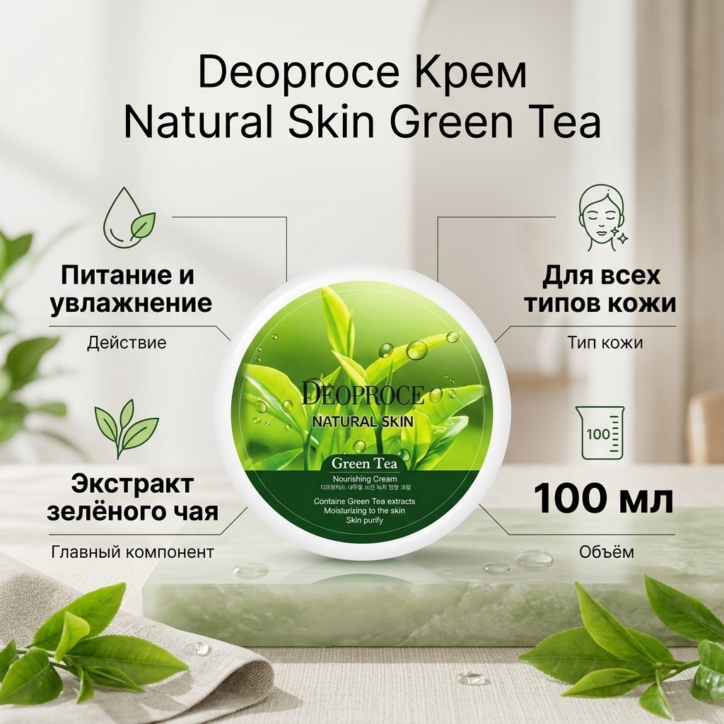 Deoproce крем Natural Skin Green Tea Nourishing Cream для лица 100 мл
