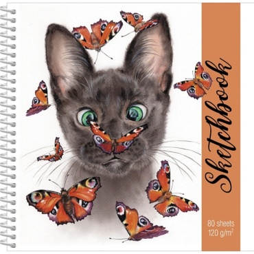 Скетчбук Hatber Котик с бабочками, A5, 80 л, мультиколор