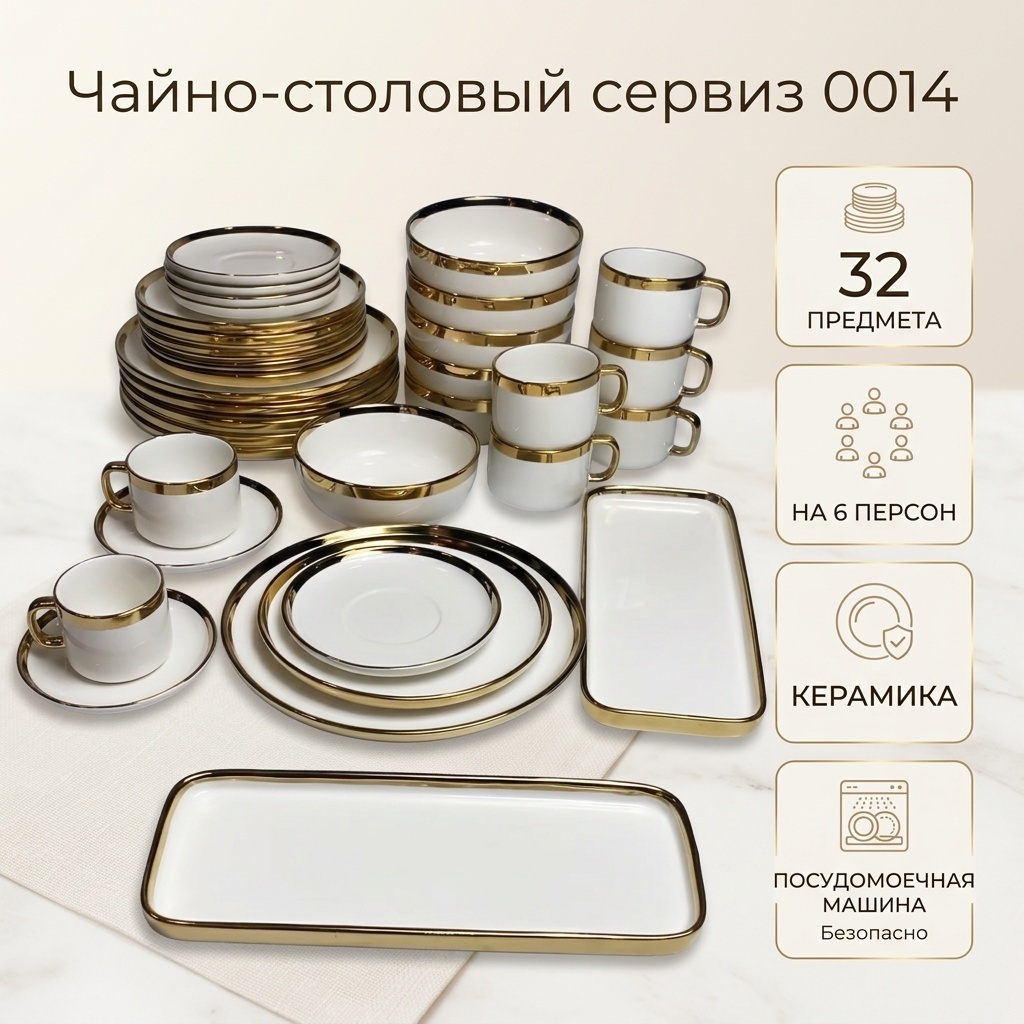 Сервиз на 6 персон 0014, предметов: 32, чайно-столовый, керамика